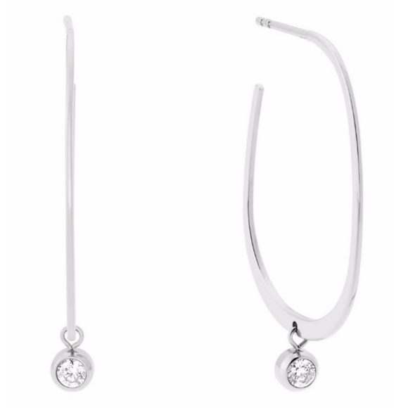 Michael Kors CZ Stud Open Hoop Silver Earrings NWT